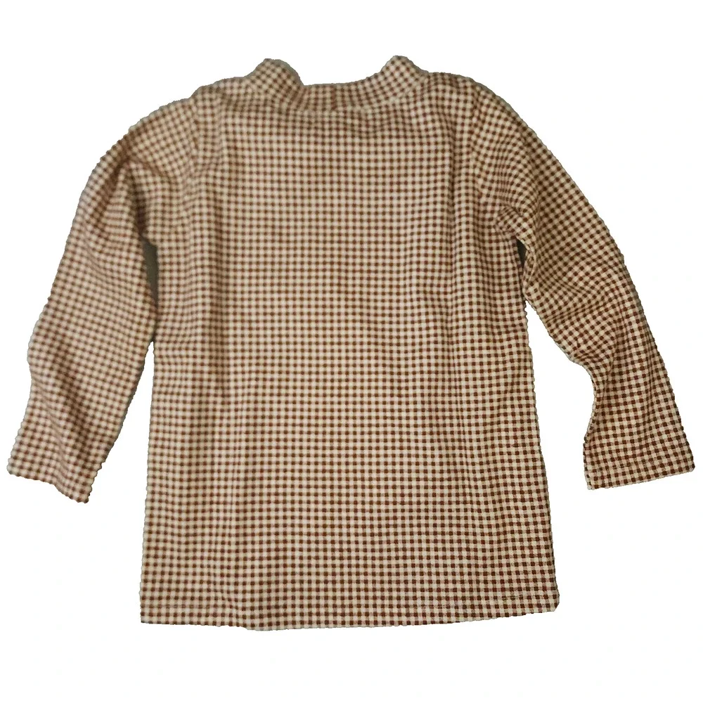 Boys Long Sleeve Brown Gingham Crew Collar 4T No Tag